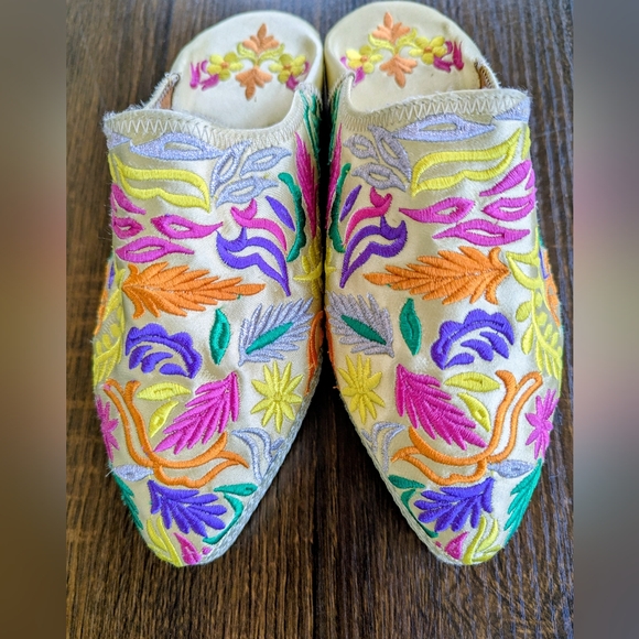 Hiba Jmila Embroidered Slip On Flatforms Made In Morocco Size 37 Colorful Boho - Picture 2 of 10